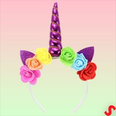 Unicorn Tek Boynuz Dolgulu Eva Taç, 1 Adet - Mor