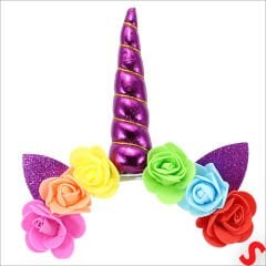 Unicorn Tek Boynuz Dolgulu Eva Taç, 1 Adet - Mor