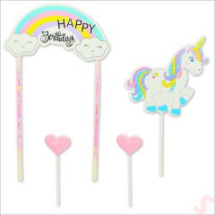 Unicorn Happy Birthday Pasta SüSü, 4'lü SET - Pembe