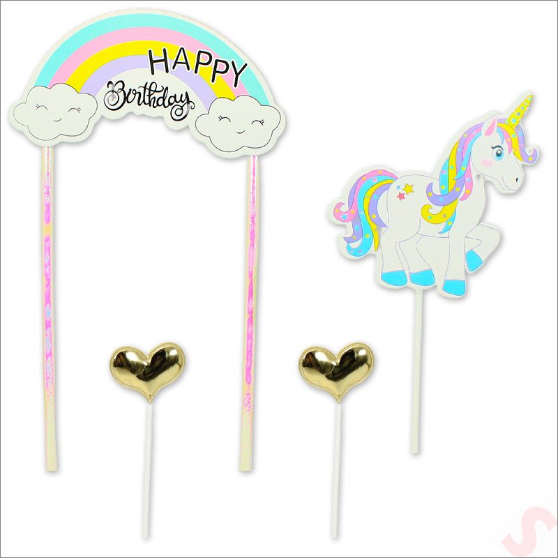 Unicorn Happy Birthday Pasta SüSü, 4'lü SET - Kalp