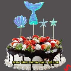 Deniz Kızı Pul Payetli Pasta SüSü, 4'lü SET - Mavi