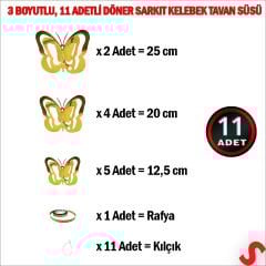 3 Boyutlu Döner Sarkıt 11 Adet Kelebek Tavan SüS Seti