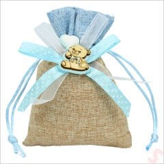Bebek Temalı Jüt Kese 10cm x 13cm - Mavi x 12 Adet