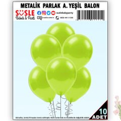 Metalik Parlak Balon, 30cm x 10 Adet - Açık Yeşil