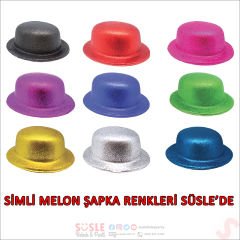 Simli Melon Şapka, 27cm x 7cm x 1 Adet - Kırmızı