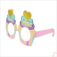 Happy Birthday Karton Gözlük, 15cm x 10cm x 6 Adet - Pembe