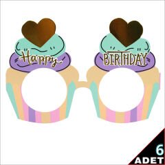 Happy Birthday Karton Gözlük, 15cm x 10cm x 6 Adet - Pembe