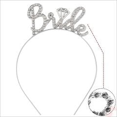 Kristal Parlak Taşlı, Metal Bride Taç - Gümüş