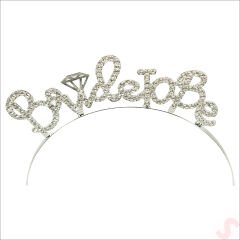 Kristal Parlak Taşlı, Metal Bride To Be Taç - Gümüş