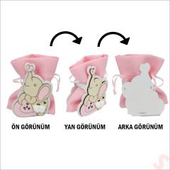 Ahşap Standlı 10cm x 8cm KESE, Fil Pembe - 1 Adet