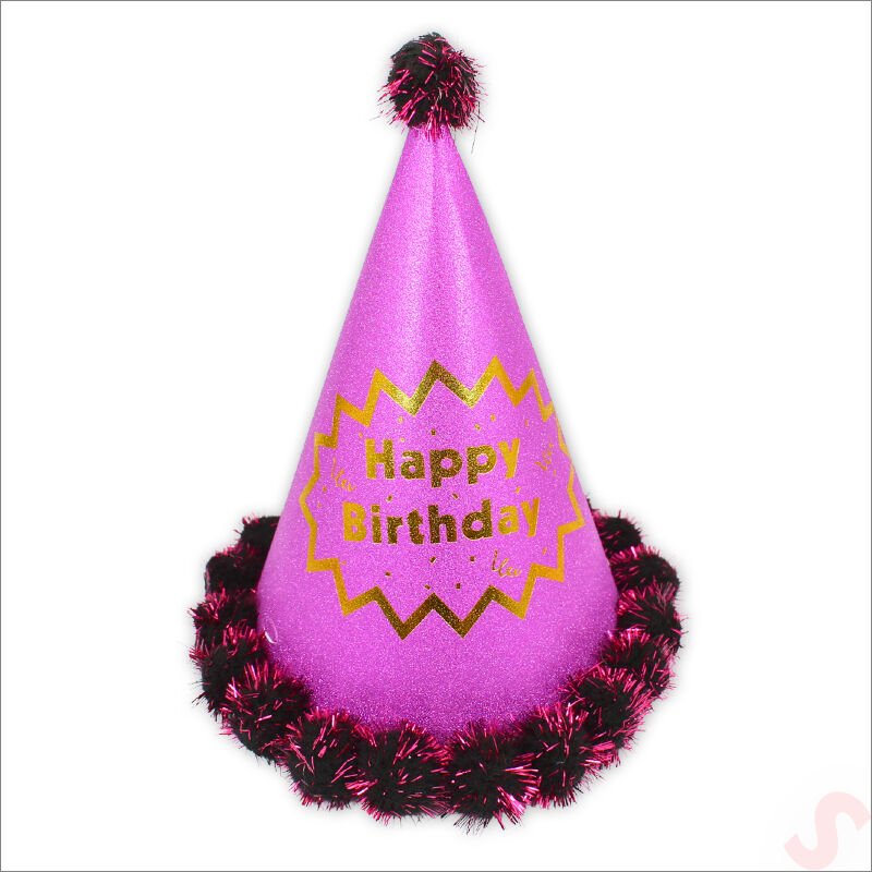 Ponponlu Happy Birthday Şapka, 20cm x 1 Adet - Pembe