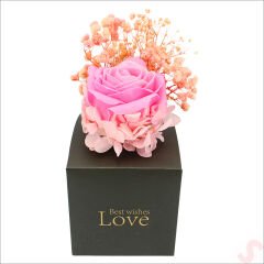 Pembe Pelüş Ayıcıklı ve Kutulu Yapay Çiçek Buketi - 20cm