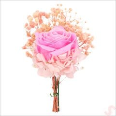 Pembe Pelüş Ayıcıklı ve Kutulu Yapay Çiçek Buketi - 20cm