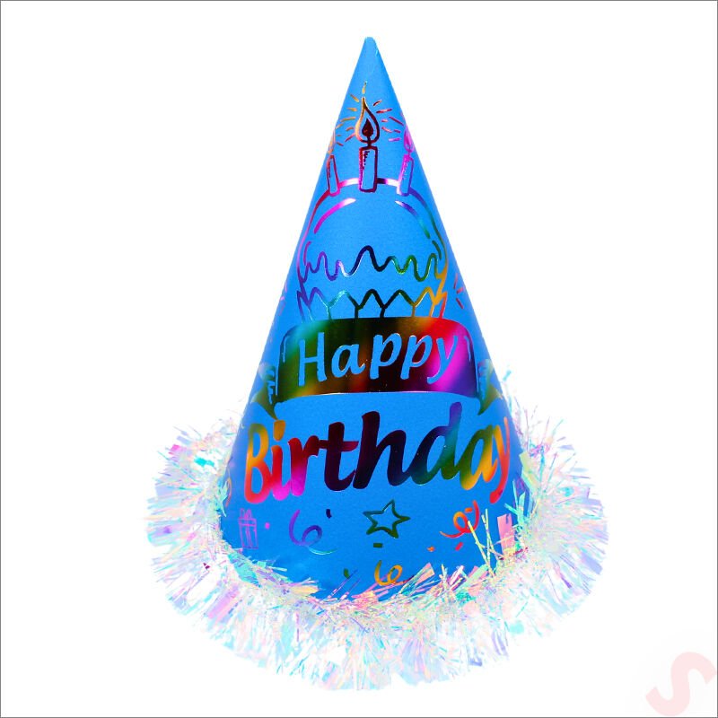 Hologram Happy Birthday Şapka, 24cm x 1 Adet - Mavi