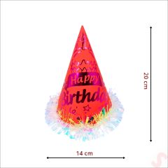 Hologram Happy Birthday Şapka, 24cm x 1 Adet - Kırmızı