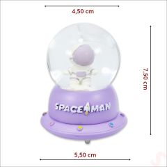 Uçuşan Yıldızlı,7,5cm x 4,5cm Led Işıklı Astronot Küre - Lila