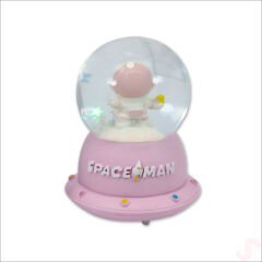 Uçuşan Yıldızlı,7,5cm x 4,5cm Led Işıklı Astronot Küre - Pembe