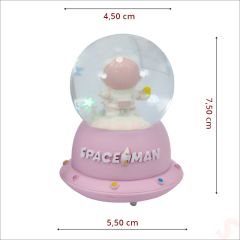 Uçuşan Yıldızlı,7,5cm x 4,5cm Led Işıklı Astronot Küre - Pembe