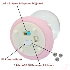 Uçuşan Yıldızlı,7,5cm x 4,5cm Led Işıklı Astronot Küre - Pembe