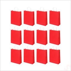 Büküm Saplı Kraft Çanta 32 x 26 x 12 cm, Kırmızı - 12 Adet