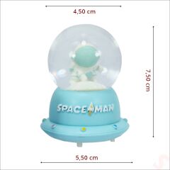 Uçuşan Yıldızlı,7,5cm x 4,5cm Led Işıklı Astronot Küre - Turkuaz