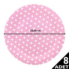 Puanlı, Pembe Karton Tabak  - 23,00 cm - 8 Adet