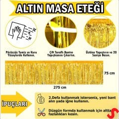 Parlak Saçaklı Işıltılı Masa Eteği 75cm x 275cm - Altın