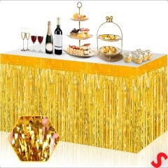 Parlak Saçaklı Işıltılı Masa Eteği 75cm x 275cm - Altın