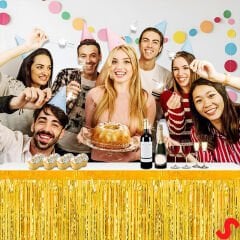 Parlak Saçaklı Işıltılı Masa Eteği 75cm x 275cm - Altın