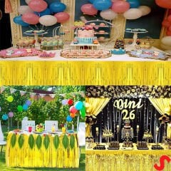 Parlak Saçaklı Işıltılı Masa Eteği 75cm x 275cm - Altın