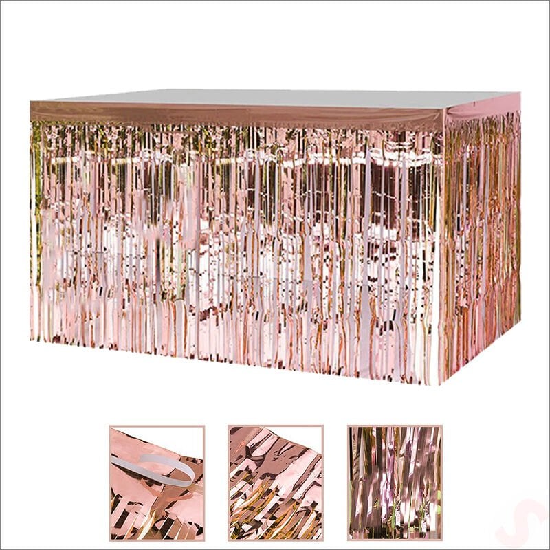 Parlak Saçaklı Işıltılı Masa Eteği 75cm x 275cm - Rose Gold