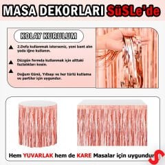 Parlak Saçaklı Işıltılı Masa Eteği 75cm x 275cm - Rose Gold
