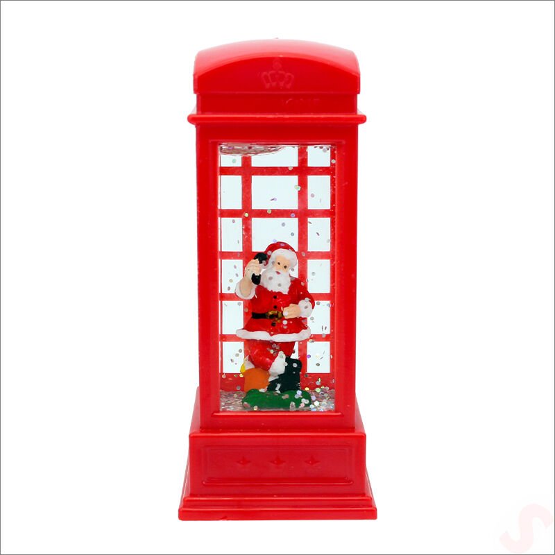Uçuşan Simli,12,5 x 5cm Led Işıklı Telefon Kulübesi Küre-Noel Baba