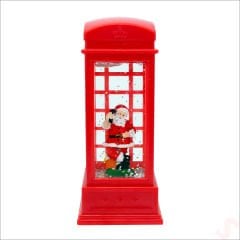 Uçuşan Simli,12,5 x 5cm Led Işıklı Telefon Kulübesi Küre-Noel Baba
