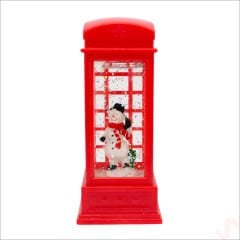 Uçuşan Simli,12,5 x 5cm Led Işıklı Telefon Kulübesi Küre-Kardan Adam