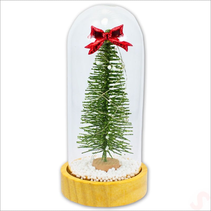 Yılbaşı Ağaçlı ve Led Işıklı, 17cm x 8cm Cam Fanus