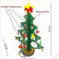 20 Parça SüSLü Ahşap 27cm Mini Yılbaşı Ağaç Seti