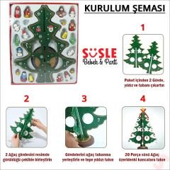 20 Parça SüSLü Ahşap 27cm Mini Yılbaşı Ağaç Seti - Yeşil
