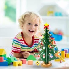 20 Parça SüSLü Ahşap 27cm Mini Yılbaşı Ağaç Seti - Yeşil