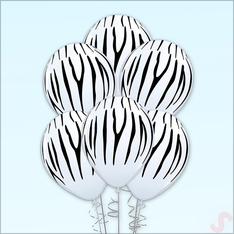 Zebra Baskılı Beyaz Balon, 30cm x 6 Adet