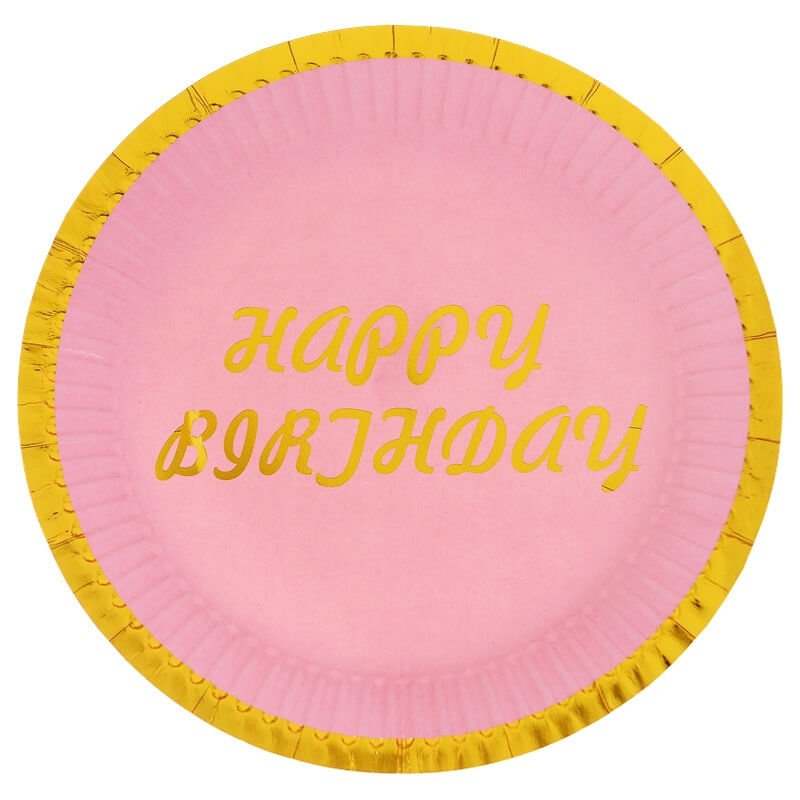 Varak Baskılı, Happy Birthday Karton Tabak, Pembe - 23 cm - 8 Adet