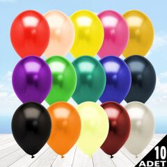 Metalik Parlak Balon, 10 Adet - Çok Renkli
