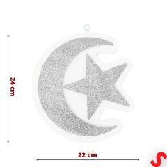 Ramazan Ay Yıldız Strafor SüS, 24cm x 22cm - Gümüş