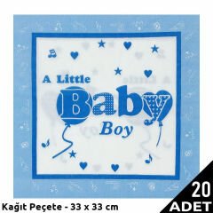Baby Shower Peçete, Mavi - 33 x 33 cm - 20 Adet