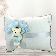 Takı Yastığı, Keten Kumaş Mavi & Gümüş