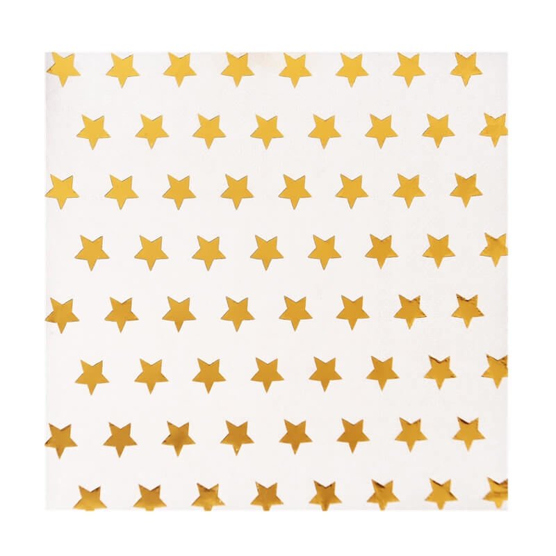 Varak Baskılı Yıldız Peçete, Altın - 33 x 33 cm - 10 Adet
