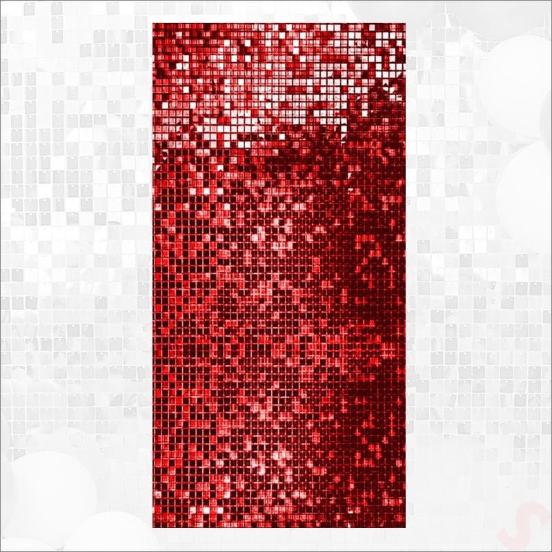 Işıltılı Pul Payetli Arka Fon Paneli, 90cm x 180cm - Kırmızı