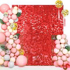Işıltılı Pul Payetli Arka Fon Paneli, 90cm x 180cm - Kırmızı