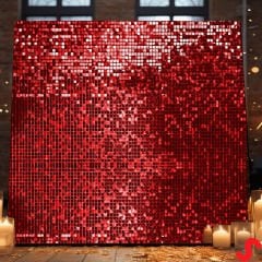 Işıltılı Pul Payetli Arka Fon Paneli, 90cm x 180cm - Kırmızı