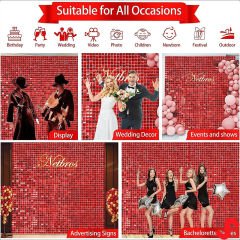 Işıltılı Pul Payetli Arka Fon Paneli, 90cm x 180cm - Kırmızı